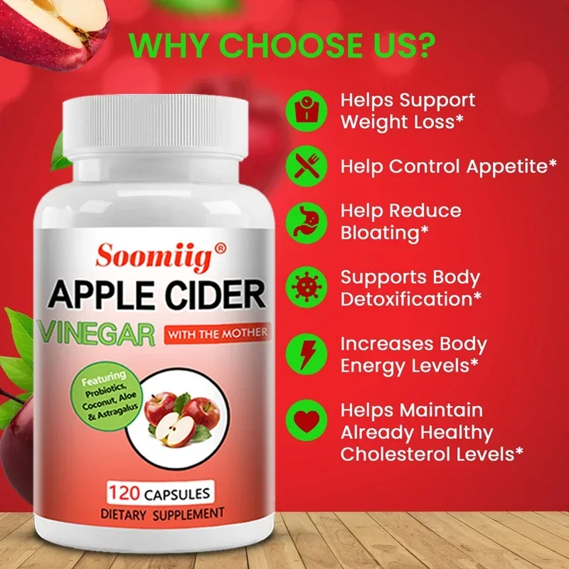 Apple Cider Vinegar Capsules-Contains probiotics, beneficial for weight loss, weight management, digestion, immune support