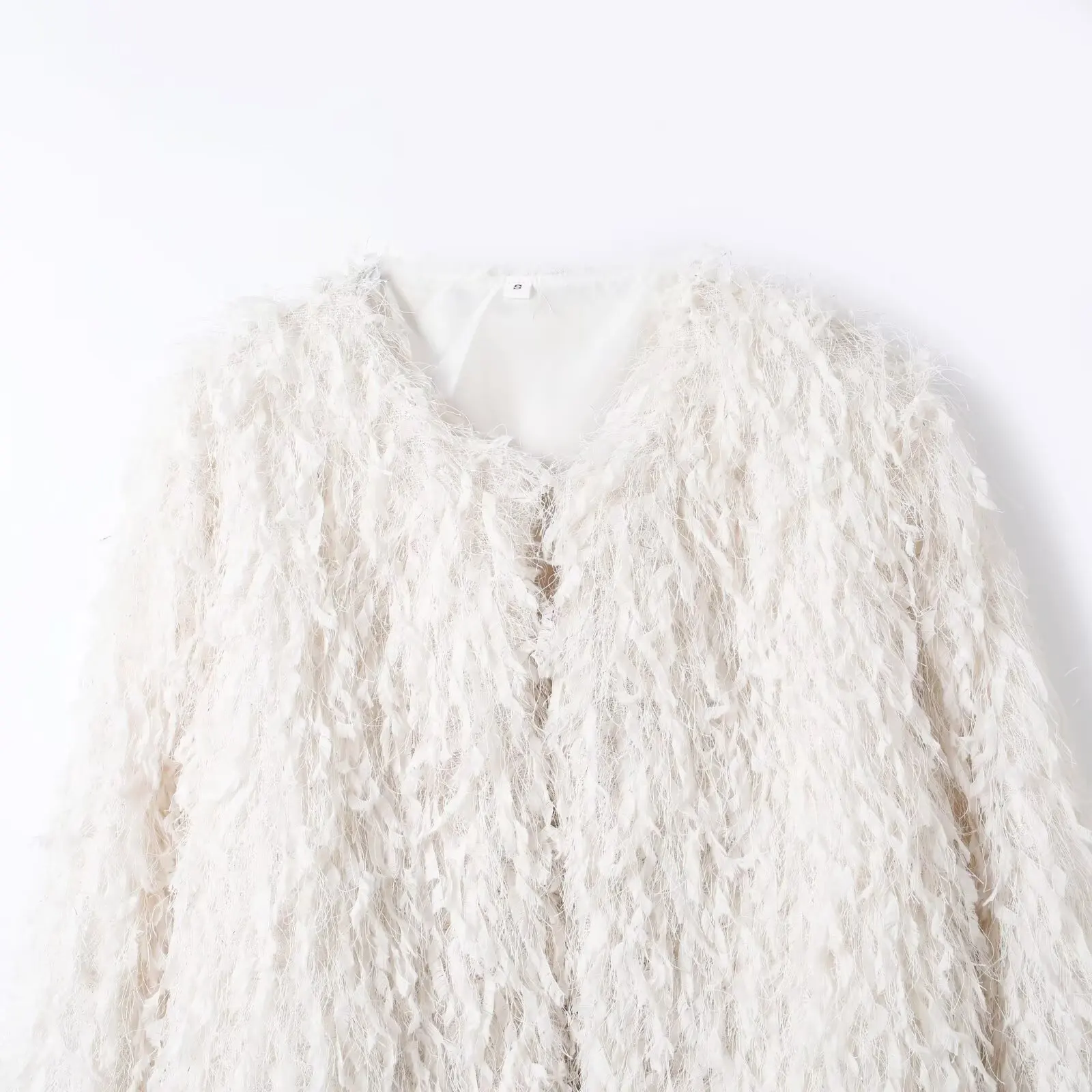 Women Autumn New Fashion Elegant Jacket Feather Decoration Casual Metal Line Short Coat Female Retro Long Sleeved Coat Chic Top