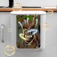 ถังขยะในครัวโดยไม่ต้องเจาะที่จับพร้อมฝาปิด ฝาเปิดสองทาง ติดผนังตะกร้ากระดาษ PP หลอดเก็บของในครัวเรือนกล่อง 2