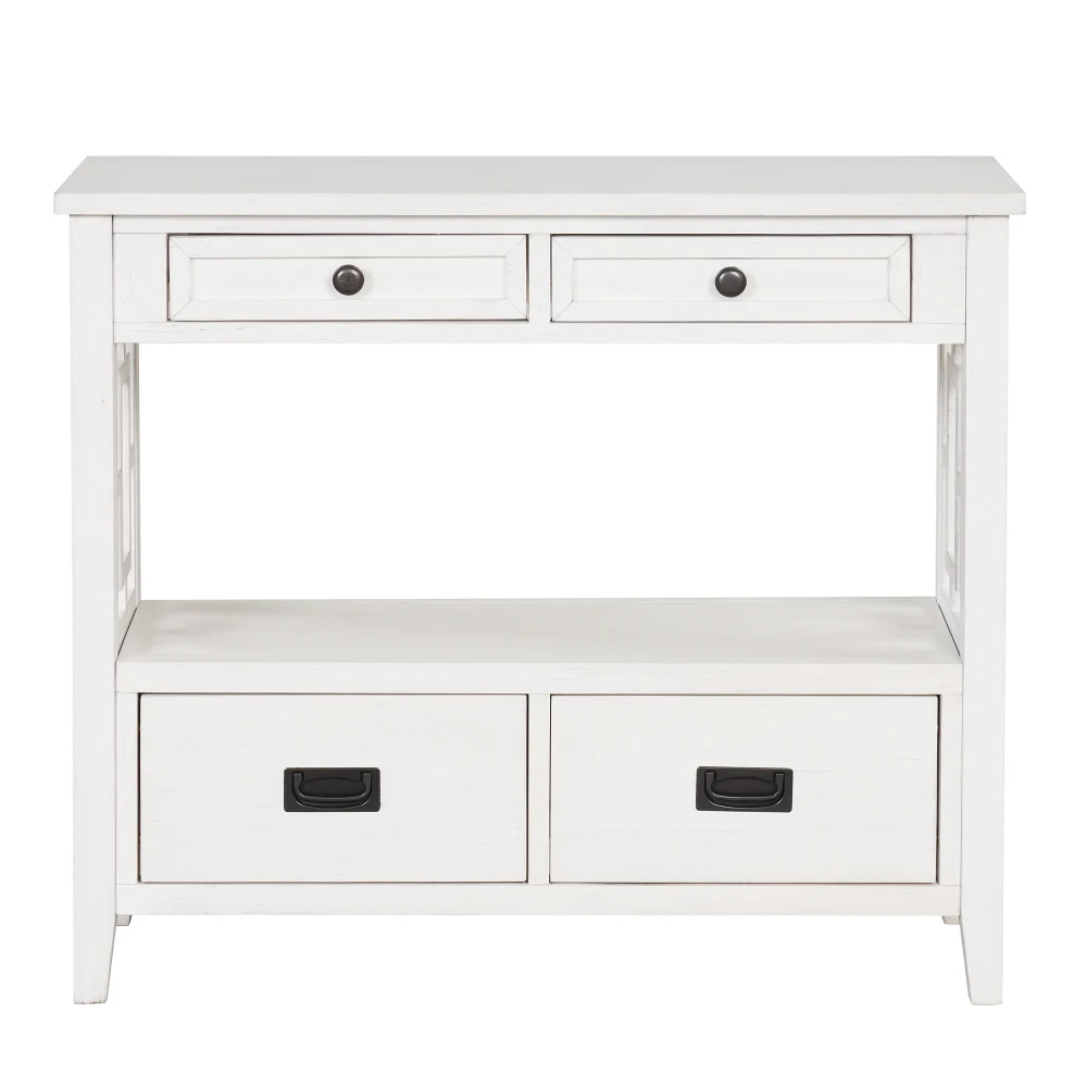 36" Farmhouse Console Table with 4 Drawers & 1 Shelf - Antique White 4