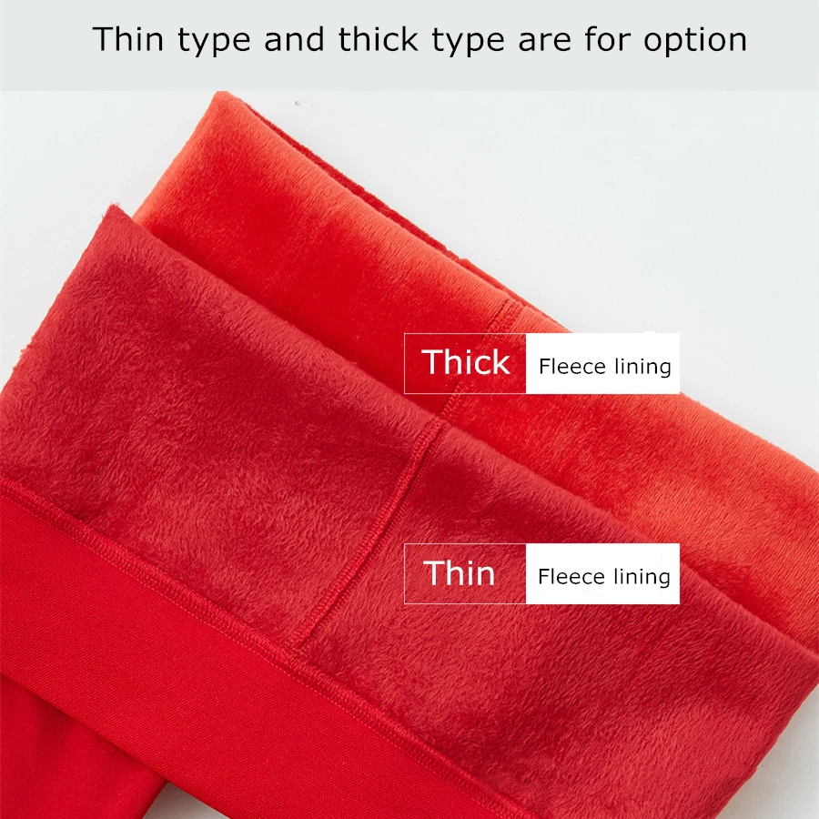 Pure Red Thick Fleece Lined High Waist Leggings Women Christmas Autumn Winter  Thermal Pants Soft Stretchy Hot Girls Pantyhose