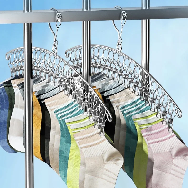 10/20Pegs Stainless Steel Clothes Drying Hanger Windproof Clothing Rack Clips Sock Laundry Airer Hanger Underwear Socks Holder 4