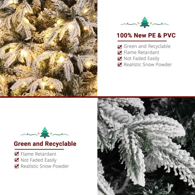 7ft Pre-lit Artificial Christmas Tree Snow Flocked Full Prelighted Xmas Tree with 1687 Branch Tips,450 LED Light 8 Modes 4