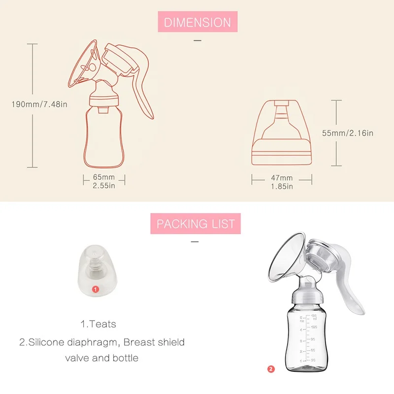 Dual purpose manual breast pump, capable of storing milk and serving as a newborn bottle, BPA free