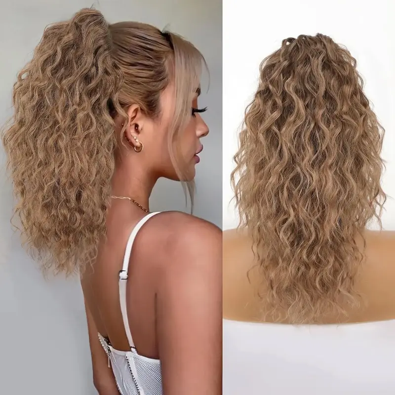 Synthetic Claw Long Wavy Ponytail Extension Black Brown 18-30" Curly Pony Tail Clip in Hair Extensions Fluffy Natural Looking - Image 17