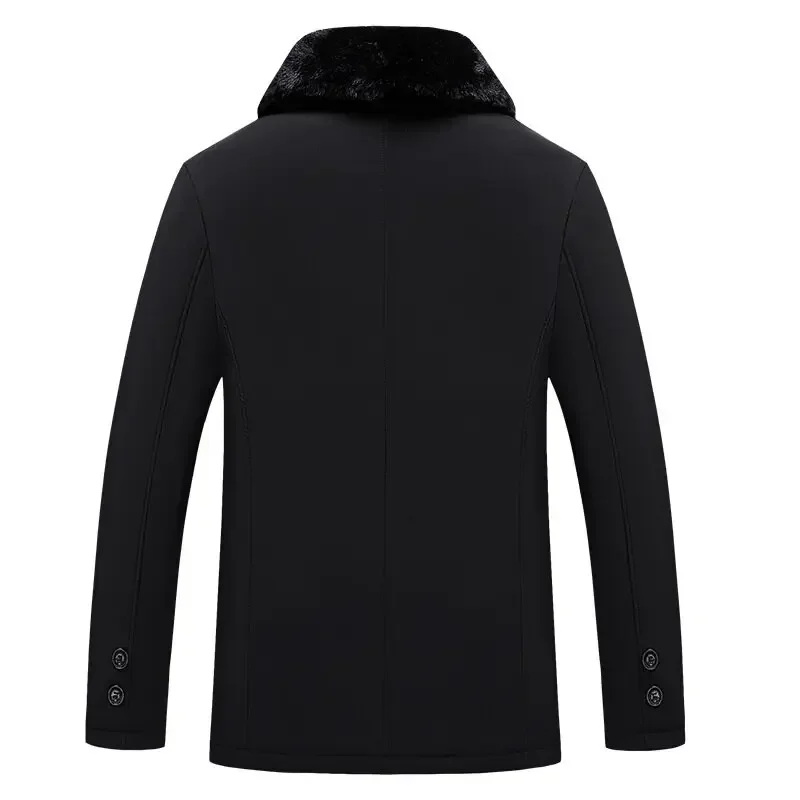 Men Parker Thick Warm Streetcoat Cotton Coat Jacket Winter Coat Fashion Fur Collar Solid Color Men Zipper Winter Coat Men's New 4