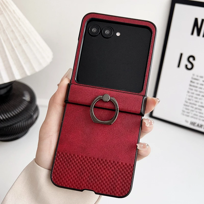 Luxury Lattice Texture Phone Case with Ring Holder, 3-Piece Set, Anti-Scratch Back Cover