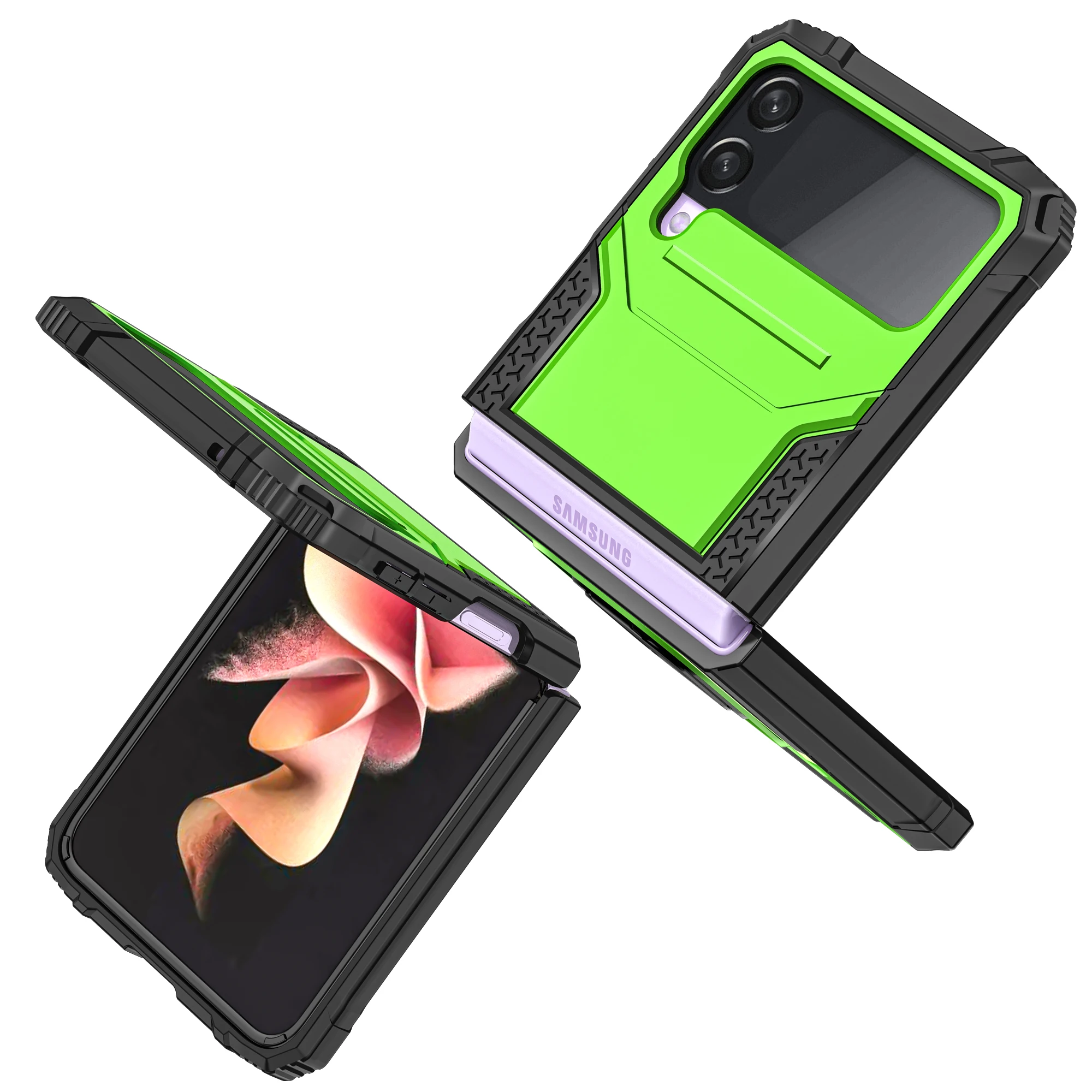 Anti-Shock Ring Holder Folding Case For Samsung Galaxy Z Flip4 Flip 4 5G Flip3 Flip 3 Non-Slip Protection Phone Bag