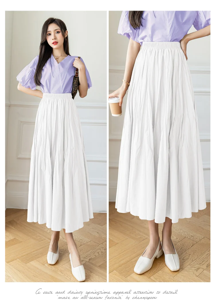 Women Casual Long Skirts New Arrival 2022 Spring Korean Style Plain Color All-match High Waist Ladies Elegant A-line Skirt W997 black leather skirt