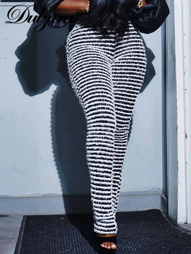 

Dulzura Autumn Tessal Sexy Y2K Clothes High Waist Stripe Skinny Long Pants Women Club Vintage Korean Fashion Streetwear Trousers