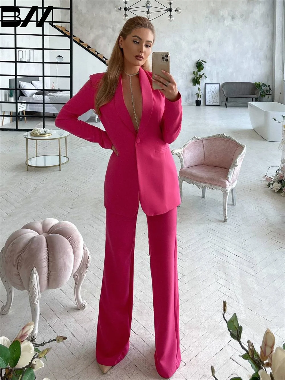 Romantic Custom Colored Women's Spring New Fashion Professional Suit Matching Set Office Suit Simple Casual Blazers Pants