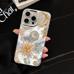Stylish Electroplated Moon Sun Pattern Phone Case with Lens Protector - iPhone SE (2020) (BA - P9129)