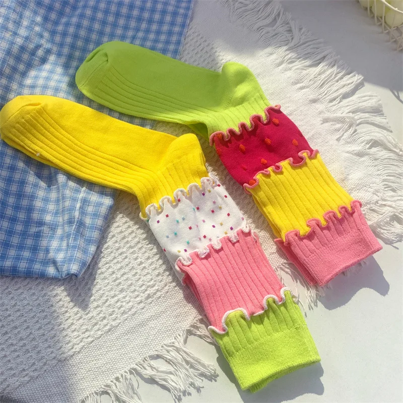 Damensocken, Dopaminfarben, Spleißstil, Straße, Baumwollsocken, Mittelrohr, Mädchen, Geschenk, modisch, warm, dick, niedlich, kreativ, süß – Detail 5