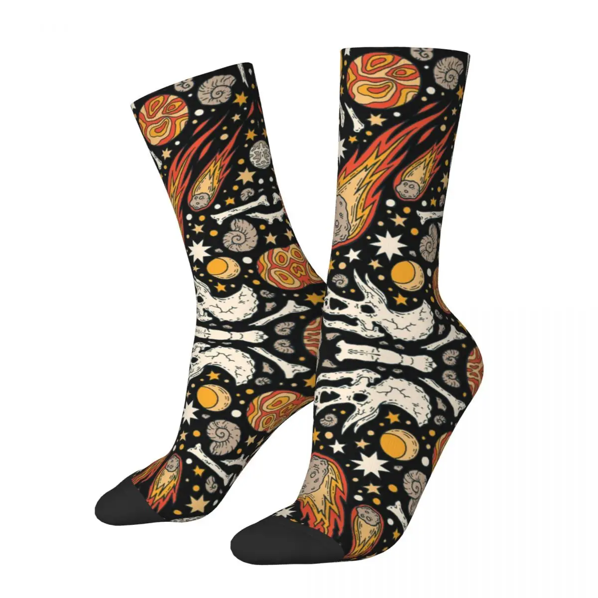 Hip Hop Vintage The Omega Dinosaur Fossil Space Crazy Calzini A Compressione Da Uomo Unisex Doodle Art Harajuku Pattern Crew Sock