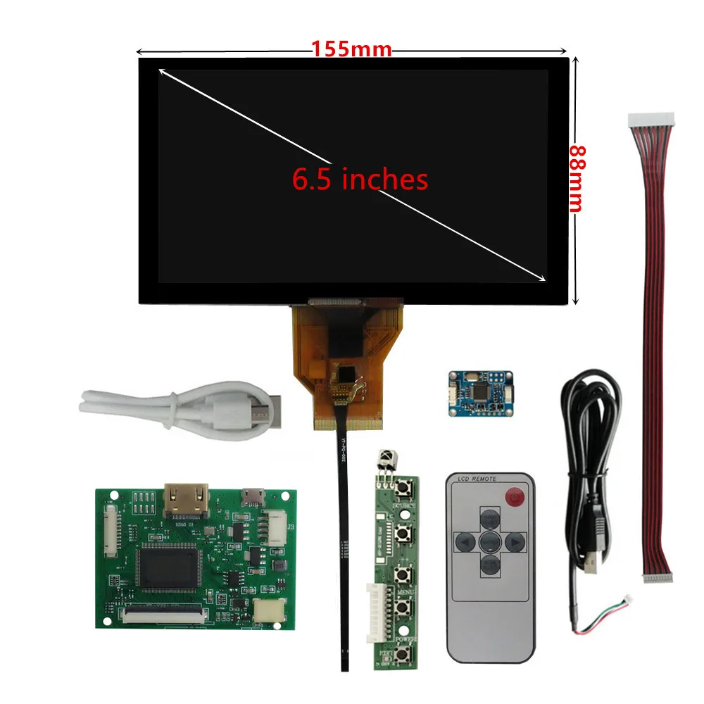 6.5인치 LCD 휴대용 디스플레이 HDMI는 터치 지원, 라즈베리 파이 PC/산업용 제어 컴퓨터 보조 화면용