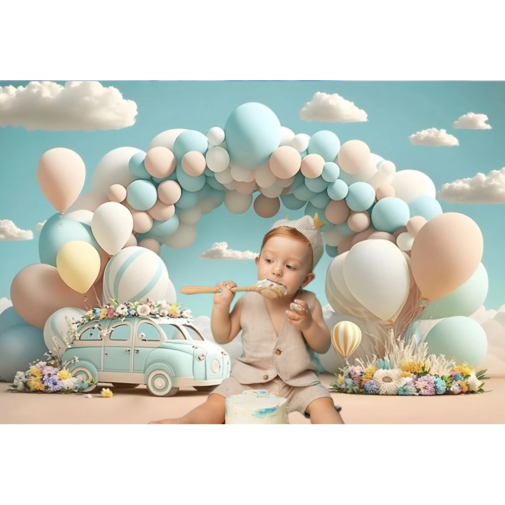 Photo Backdrop AI Balloon Baby 1st Birthday Backdrop Photography Newborn Shower Party Table Decor Baby Photo Photographic Cake Smash Background