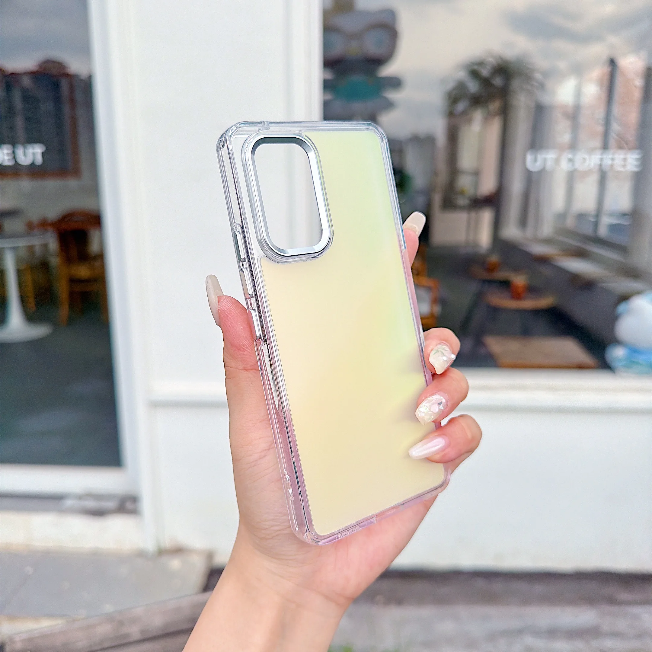 Luxury Iridescent Color Changing Phone Case with Metal Lens Cover