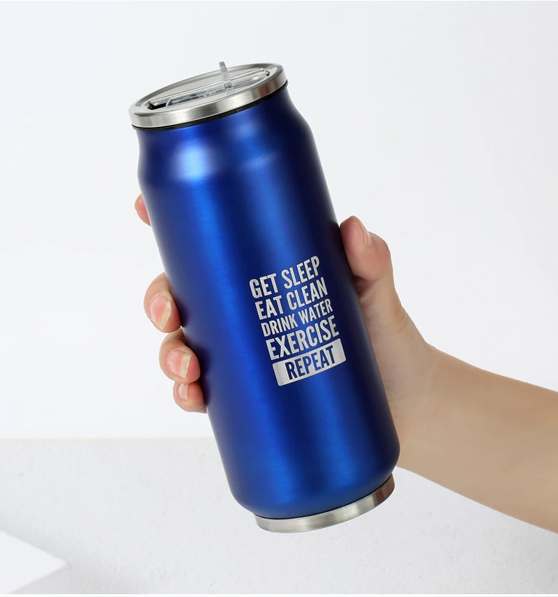 500ML 304 Stainless Steel Cola Can Thermos Custom LOGO Vacuum Cup Flask Portable Double Layers Straw Cup Water Bottle Mug