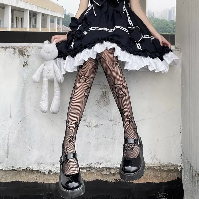 Description Picture 6 of itemWomen Fishnet Stockings Tights Pantyhose Sexy Japanese Girls Gothic Punk Party Club Lolita Bottoming Long Socks Female Lingerie