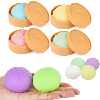Colorful Dumpling Squishes Stress Balls Fidget Sensory Toys Simulation Food Squishies Bun with Steamer Squeeze Dough Ball Gifts 1