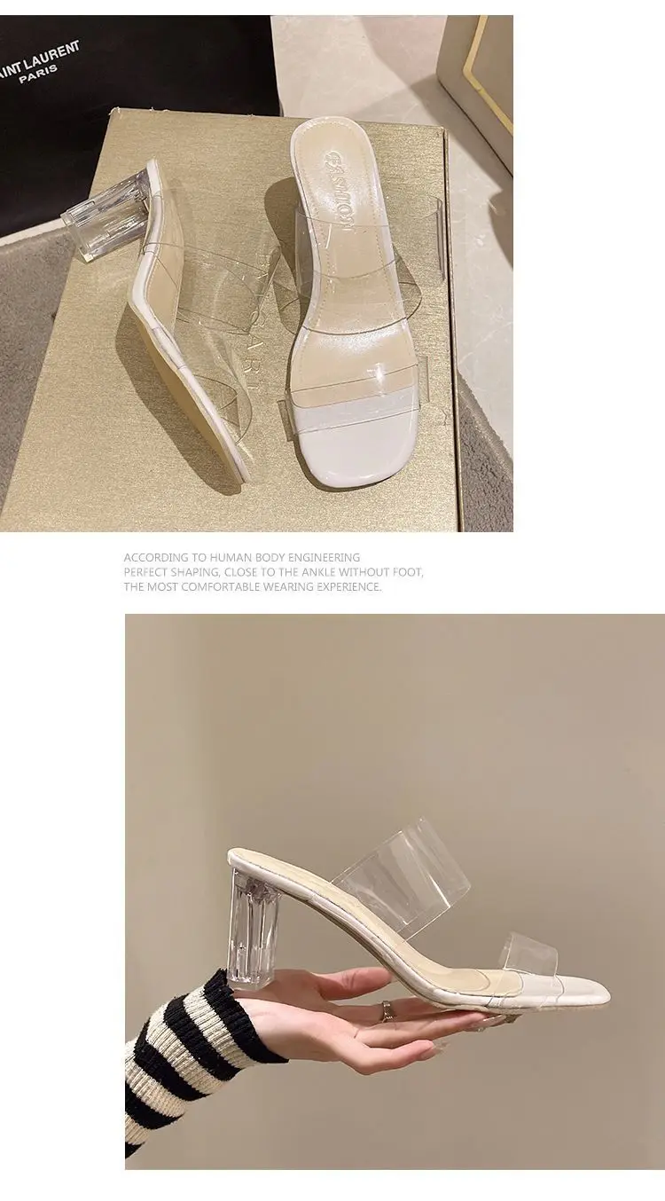2024 neue Sommer transparente Sandalen, Damen mittlerer Absatz dick mit Wasser, 3,5 cm ~ 9cm hohe Absätze eine Linie mit Hausschuhen Damenschuhe – Detail 13