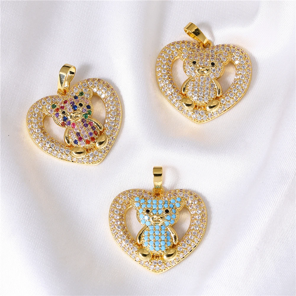Juya handgemachte 18 Karat echt vergoldet Zirkonia Tier Bär Panda Liebe Herz Charms für DIY Mode Anhänger Schmuck herstellung – Detail 4