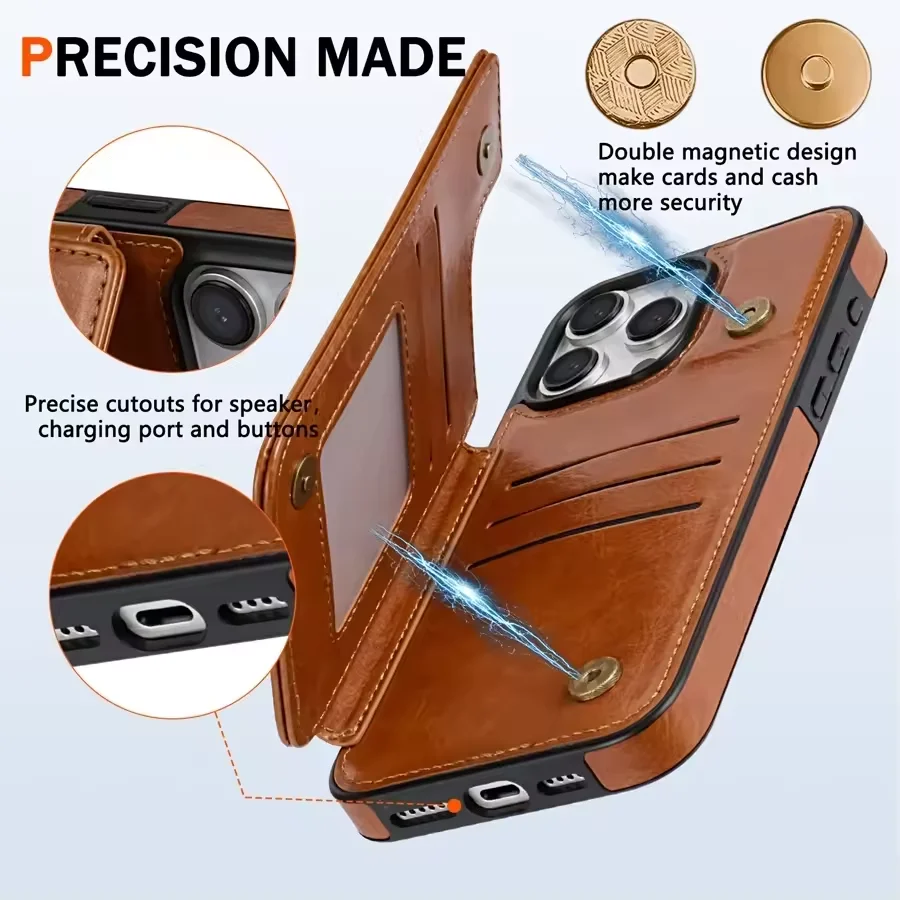Premium RFID Blocking Magnetic PU Leather Wallet Phone Case - Anti-Theft Protection