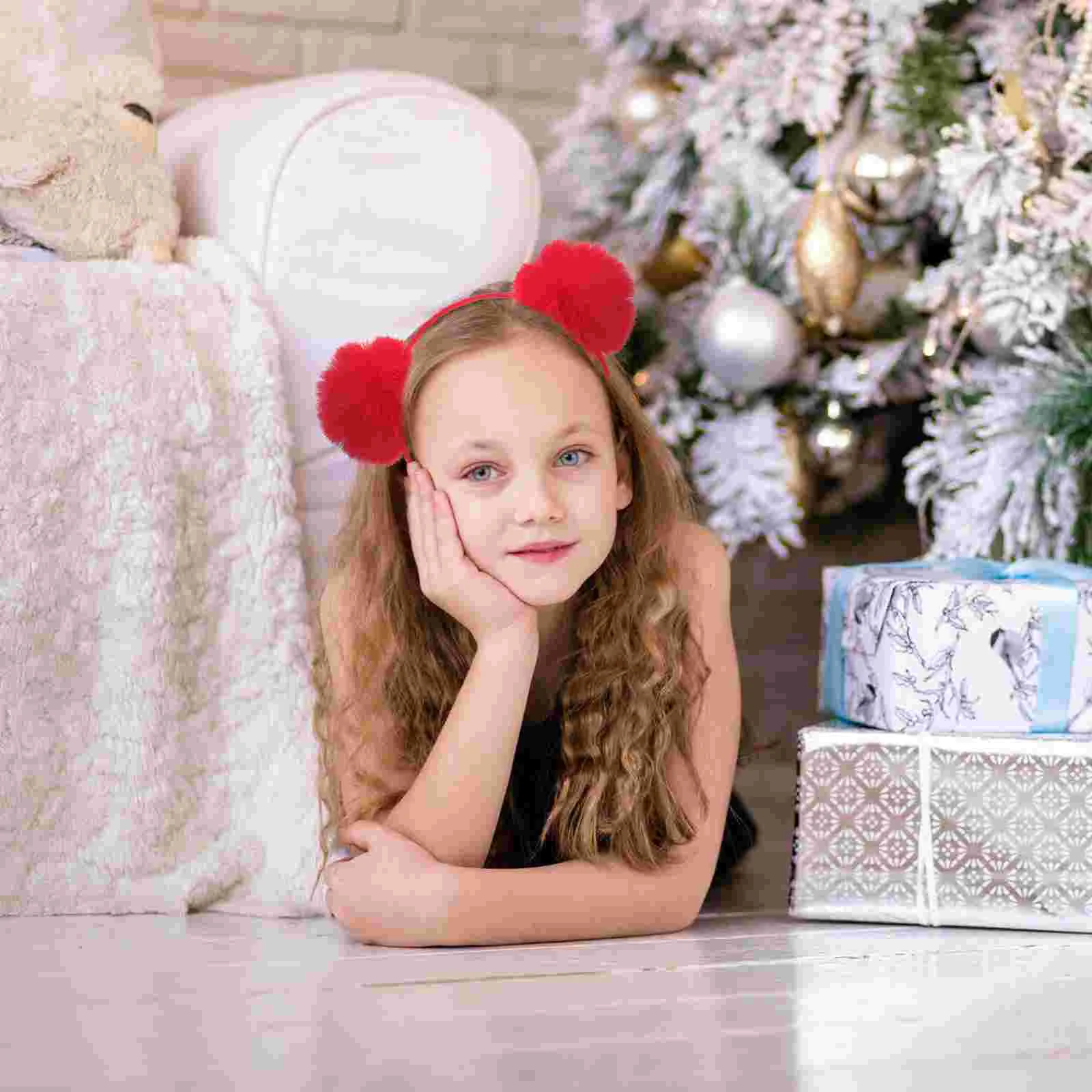 Festive Red Cat Headband Hair Band Party Headdress Carnival Accessories Pom Pom Headbands Costumes Accessories