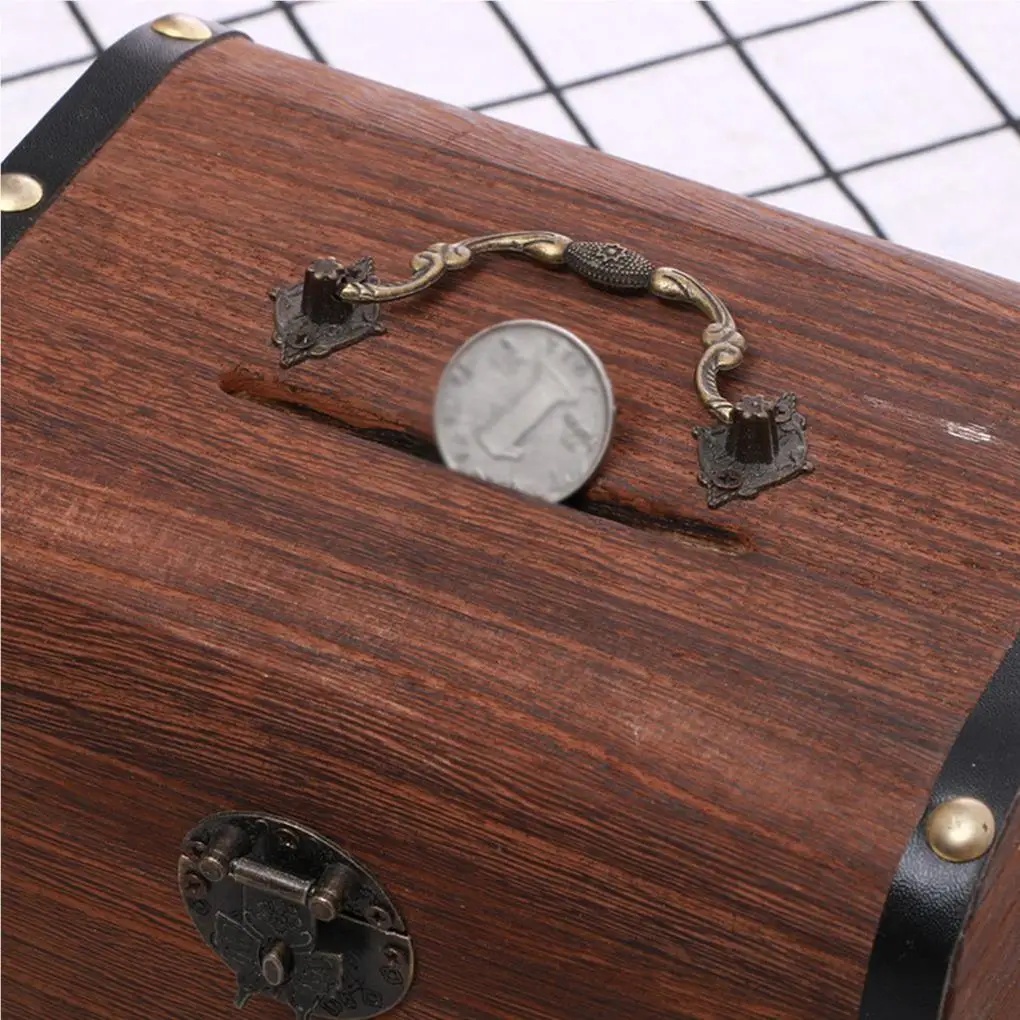 Cofre del tesoro vintage de madera hucha para monedas joyas_voghion.com