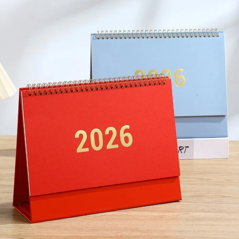 프리미엄 종이 2026 데스크탑 캘린더 안정적인 받침대 스탠딩 데일리 플래너 필기 가능 메모 코일 캘린더 데일리 위클리 스케줄러