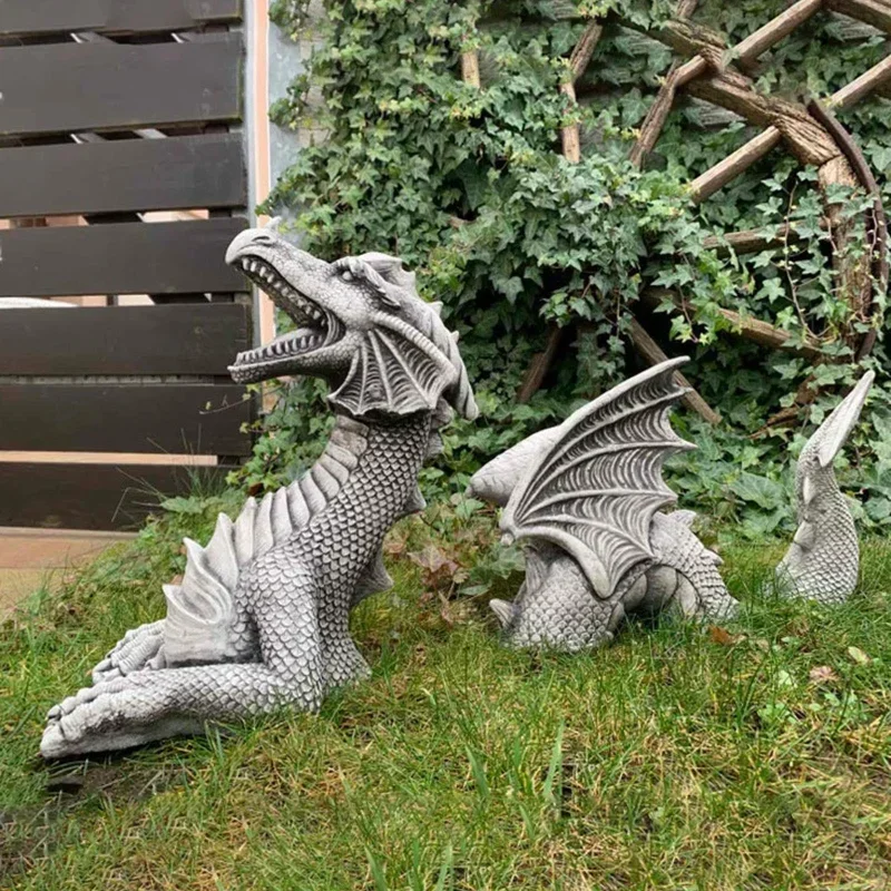 Dragon Shape Sculptures Resin Giant Lawn Sculpture Gothic Fantasy Dragon Figures Art Garden Patio Lawn Statues Garden Decoration - Image 4