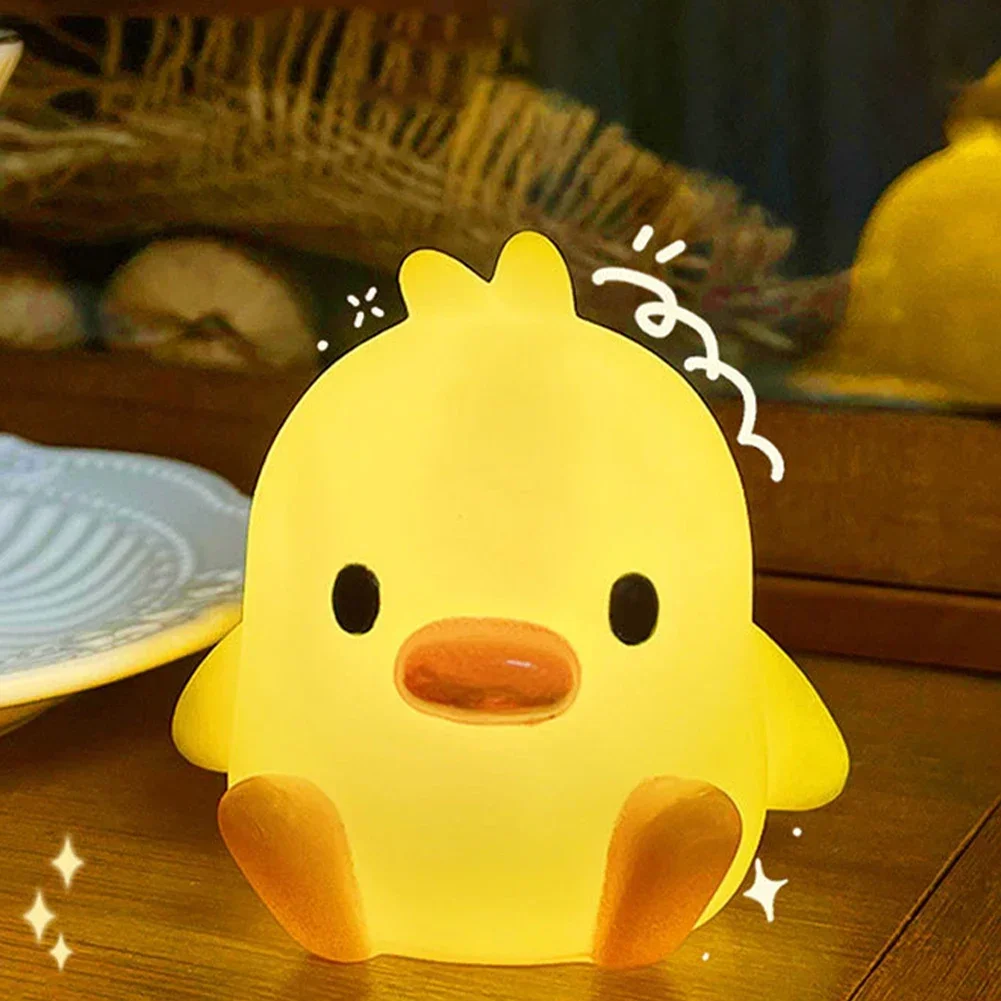 

Cute Duck Night Lamp Cartoon Silicone Usb Rechargeable Sleeping Light Touch Sensor Timing Bedroom Bedside for Kid Gift Children