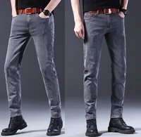 Men Comfortable Cotton Fashion European American Style Stretch Jeans Luxury Men's Denim Pants Slim Straight Grey Denim Pants 2