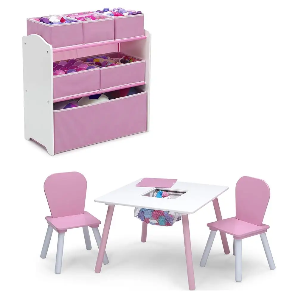 4-Piece Toddler Playroom Furniture Set Table Chairs Toy Organizer Kids Playroom Storage Furniture Unisex Childrens Play Area 2