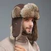 Russia Winter Real fur Hat Unisex Outdoor Windproof Super Warm Real Rabbit Fur Bomber Hats Natural Soft Natural Rabbit Fur Caps 2