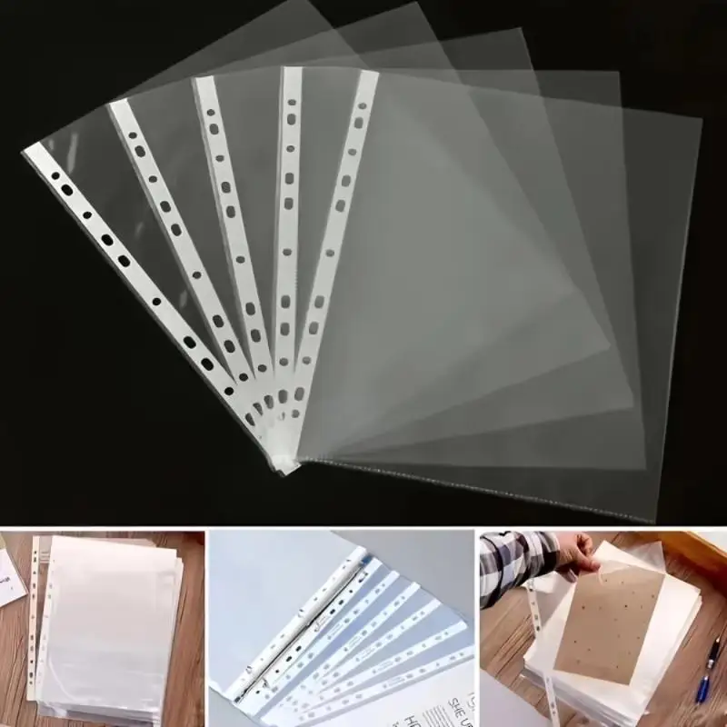 100개 투명 A4 PP 문서 슬리브 11홀 3링 바인더용 내구성 플라스틱 파일 폴더 (학교, 사무실, 가정용)