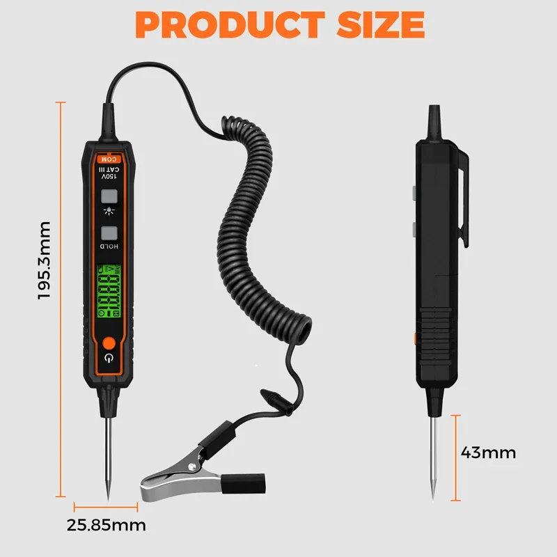 POROMETISTO 100V 자동차 전압 감지기 펜, 손전등 감도 백라이트 조절 가능 디지털 LED 전기 회로 테스터