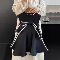 KIDCRKJ Robe d'été vintage froncée pour bébé fille, robe rayée sans manches pour bébé fille de 1 à 8 ans, robe à nœud pour enfant 2