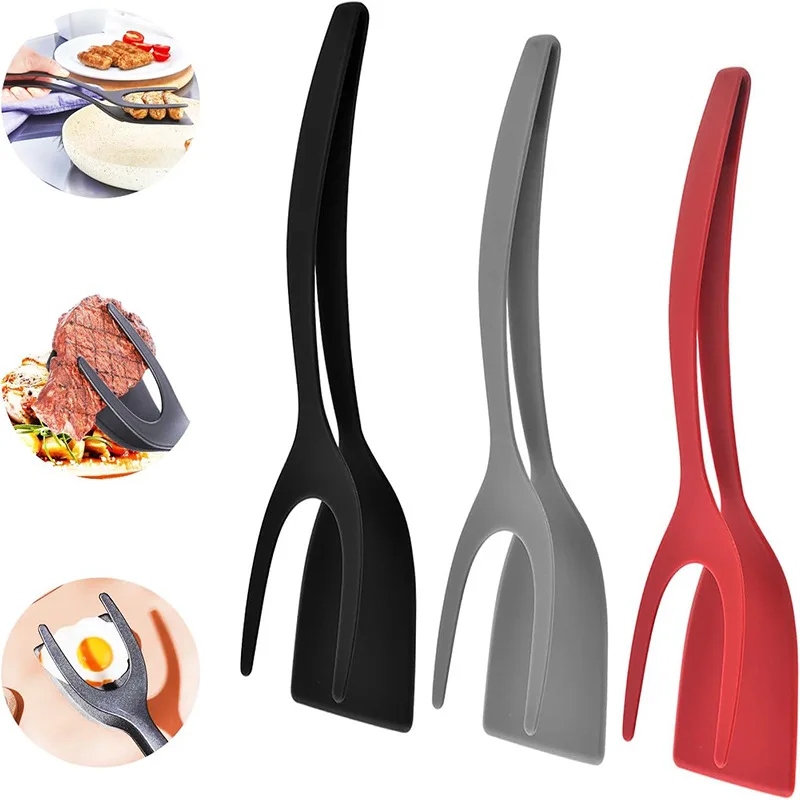 2 in 1 Grip Flip Spatula Tongs Egg Flipper Spatula Nylon Non Stick Coating Pancake Fish French Toast Omelet Making Tool