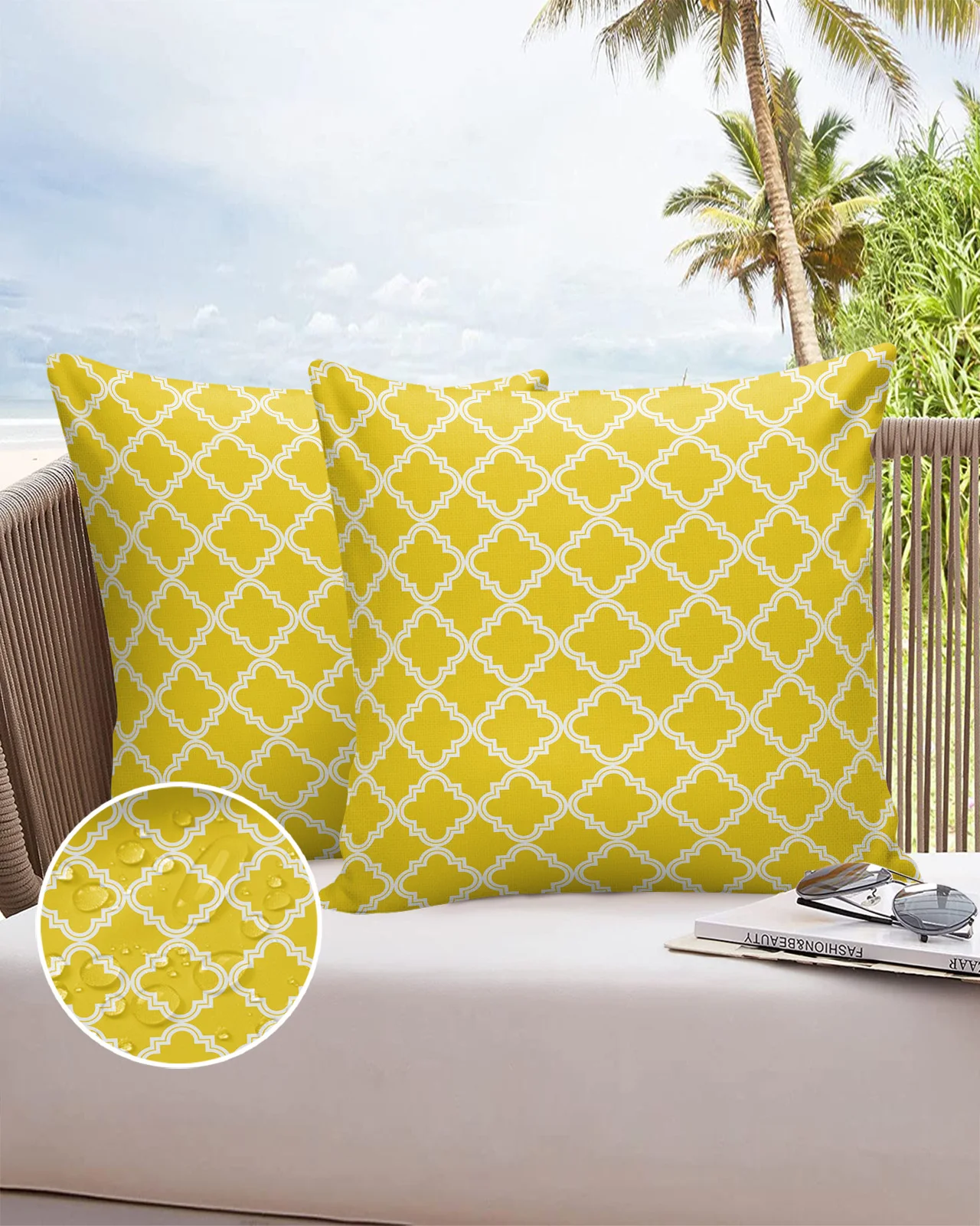 YellowMoroccanGeometricChecks24PCSOutdoorPillowcaseWaterproof
