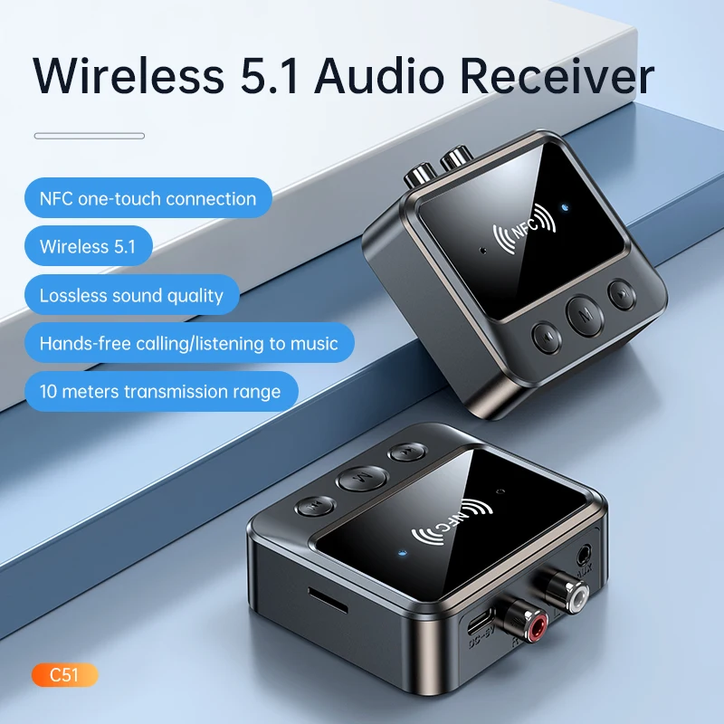 NFC Blootooth 5.1 Empfänger 3.5mm AUX RCA Jack Musek Stereo Kabellos Audio Adapter Ënnerstëtzung TF Kaart Wiedergabe Fir Auto Lautsprecher_voghion.com