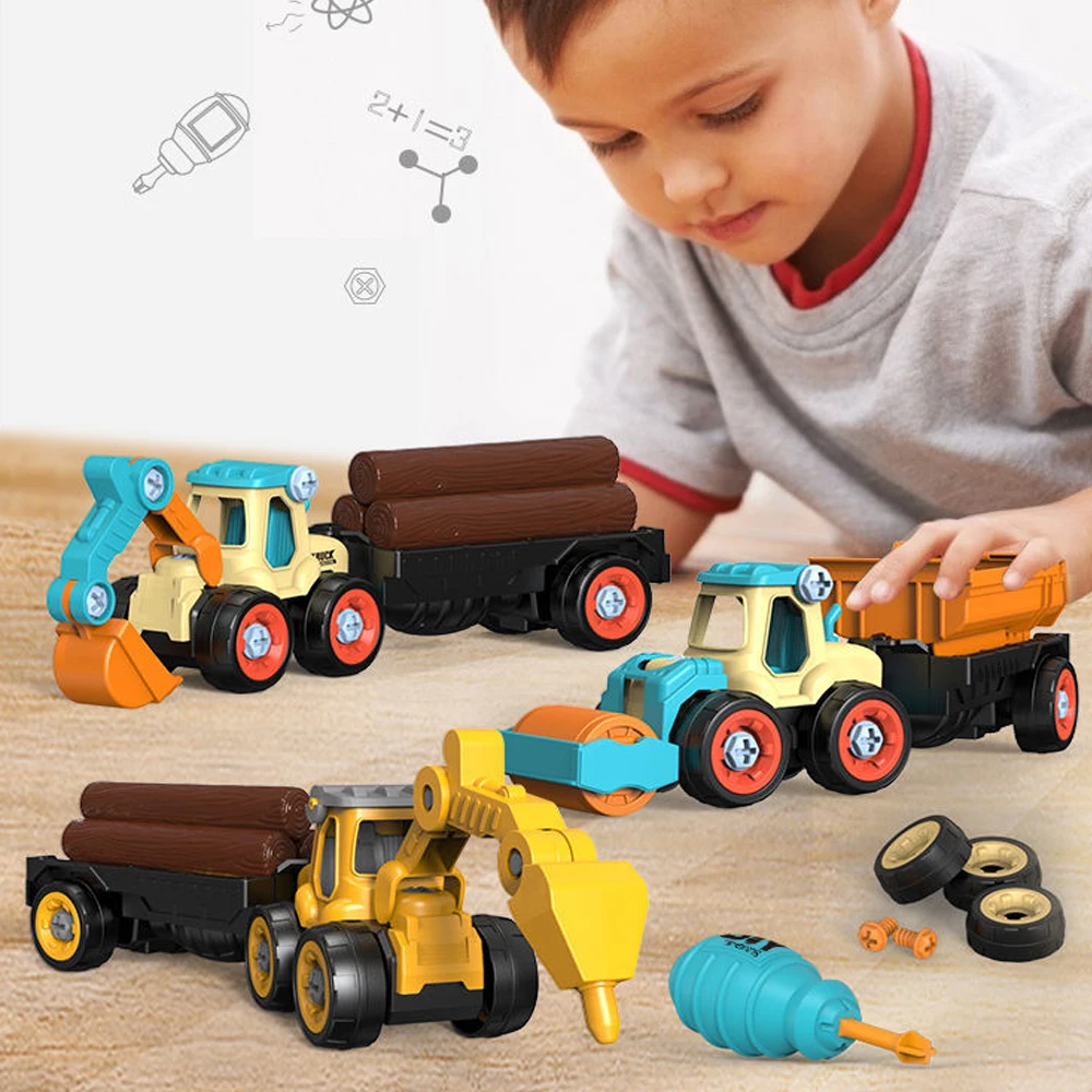 DIY Nut Disassembly City Engineering Truck Car Excavator Bulldozer Screw Boys Creative Tool Education Toys Model For Little Kids