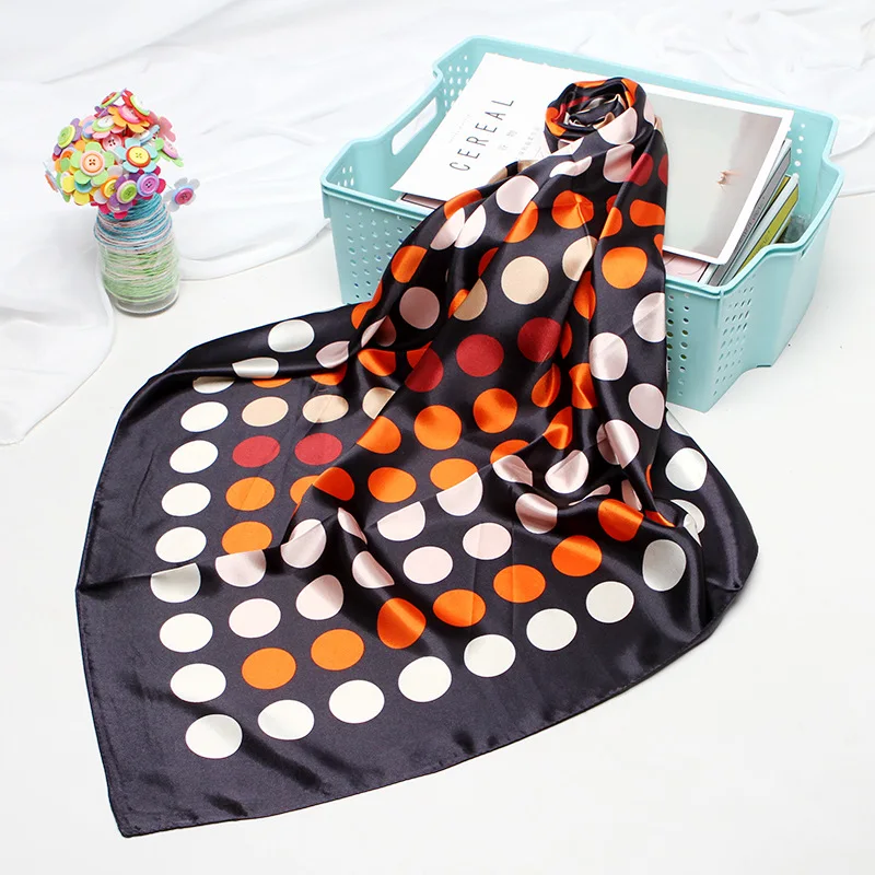 90*90CM New Women Leopard Polka Dot Print Silk Scarf Fashion Versatile Sunscreen Square Headscarf Wholesale 6