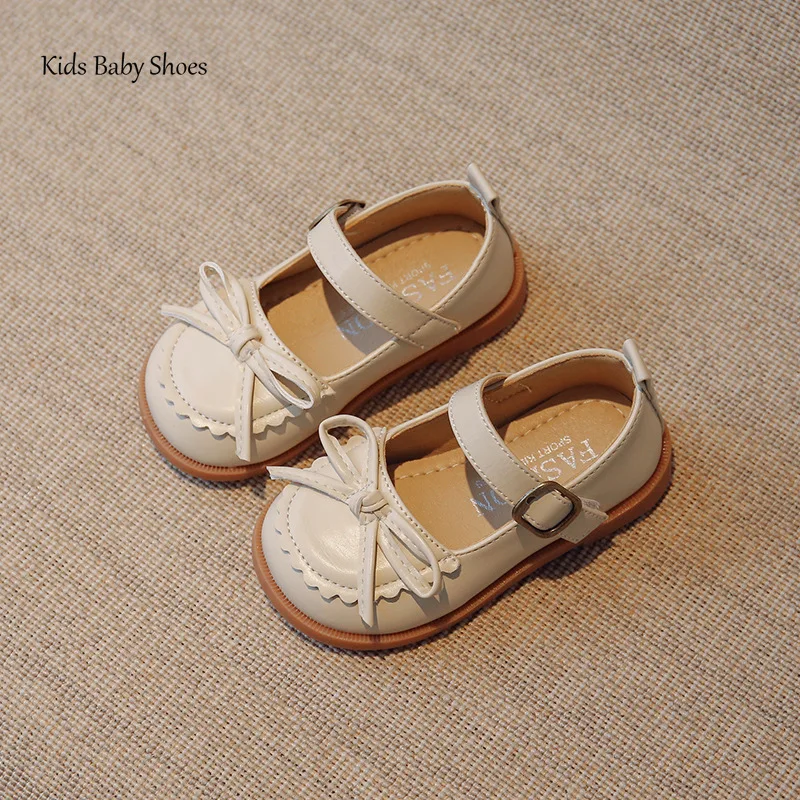 Girls PU Shoes Spring Soft Sole Anti Slip Bow Children Solid Color Loafer Flats Size 21-30 Girls Shoes Girls Flats