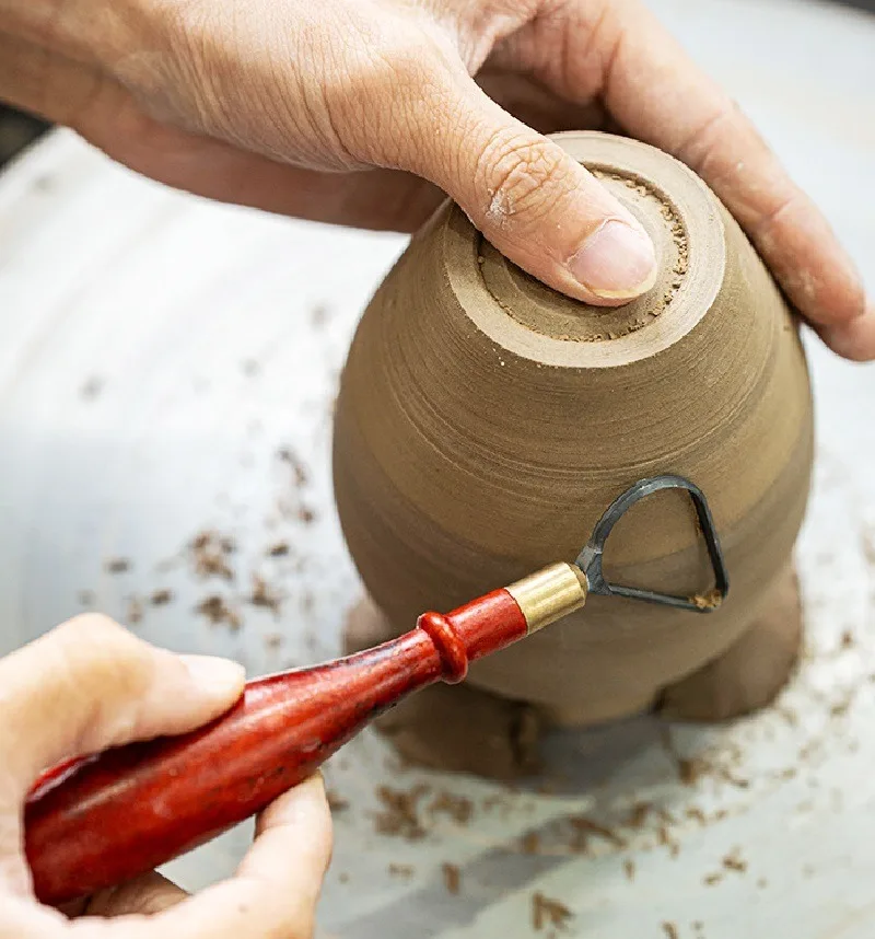 Wooden Handle Double-head Trimming Scraper Tungsten Steel Ring-shaped Sculpture Trimming Ceramic Texture Carving Pottery Tools