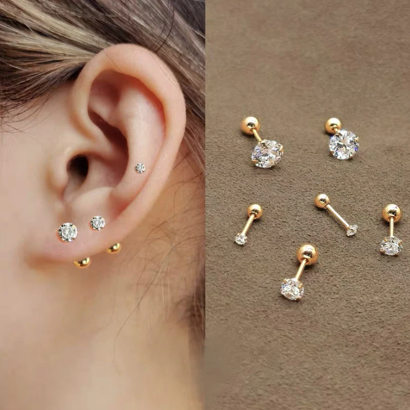 

1 piece Stainless steel 4 Prong Ear Studs Earrings For Women/Men Tragus Cartilage Standard Lobe Daith Piercing Jewelry