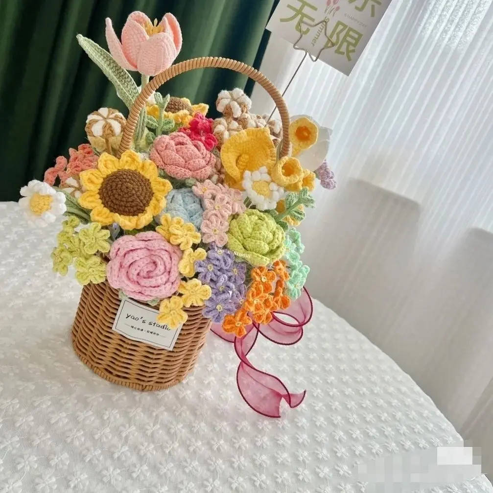 

Living Room Flower Basket Cartoon Flower Basket Doll Little Girl Gift Wool Hand-woven Finished Product Hanging Flower Wall