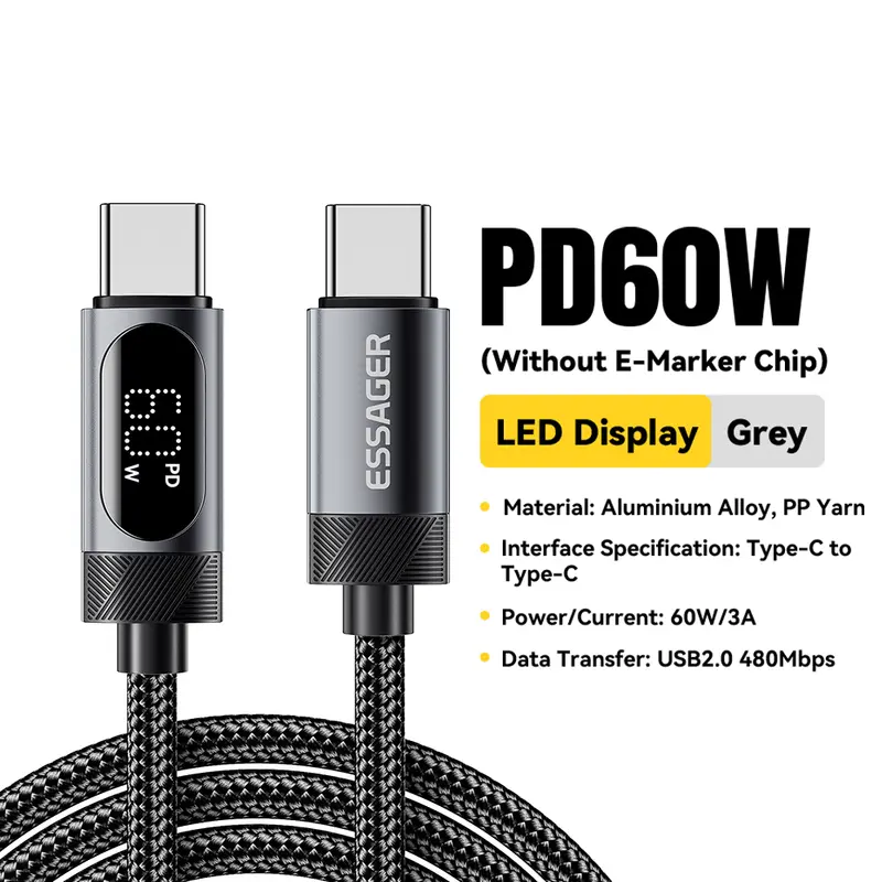Essager Digital Dispaly USB C Cable For iPhone 17 16 15 Xiaomi Huawei 100W PD Fast Charging For Macbook iPad Type C to C Cable - Image 7