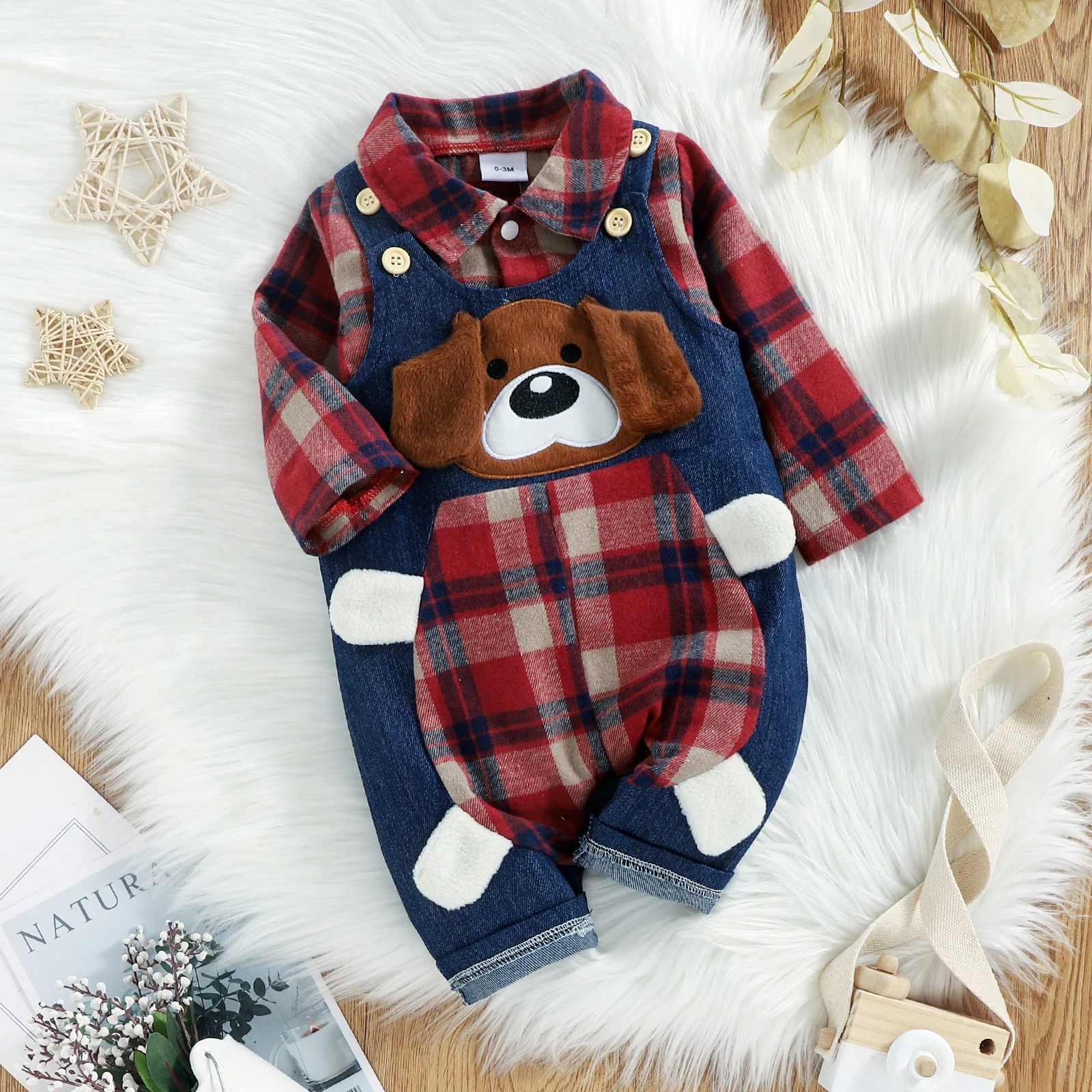 Baby Boys Plaid Romper & Overalls Set 2