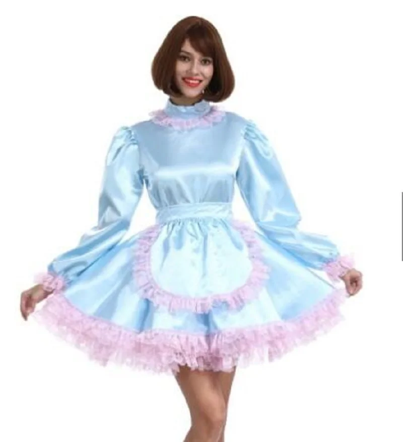 

Prissy Sissy Girl Maid Baby Blue Lockable Dress Fake Character Crossdresser Party Daily Unisex Dress Playup Costume Customizable